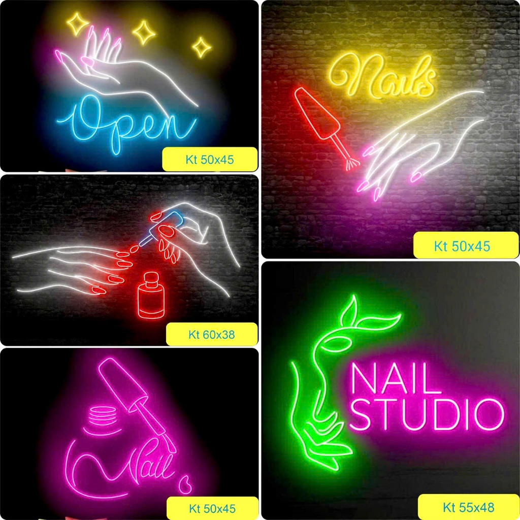 Đèn LED Neon Nails Treo Tường Decor Tiệm Nail - Biển Neon Open Nail Studio Trang Trí Salon Làm Móng 