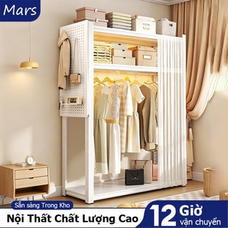 𝐌𝐚𝐫𝐬 Tủ quần áo đơn giản Giá treo phụ hai bên Dung tích lớn Giá treo quần áo sàn Thép carbon dày dặn Ổn định và bền bỉ