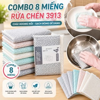 Combo 8 miếng rửa chén 3913 , chùi xoong siêu sạch - cước chùi xoong bọt biển rửa chén