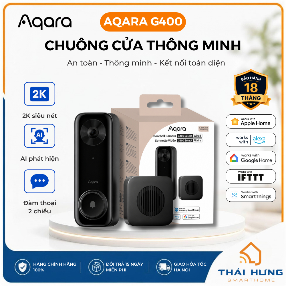 Chuông cửa thông minh Aqara G400, G410  Video Doorbell, hàng chính hãng, tương thích Homekit, Google