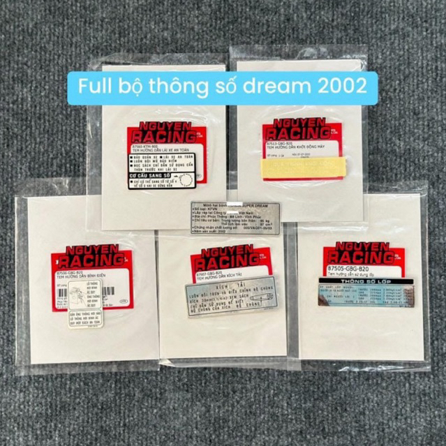 Full bộ tem thông số xe super dream 2002 ( 6 tem )