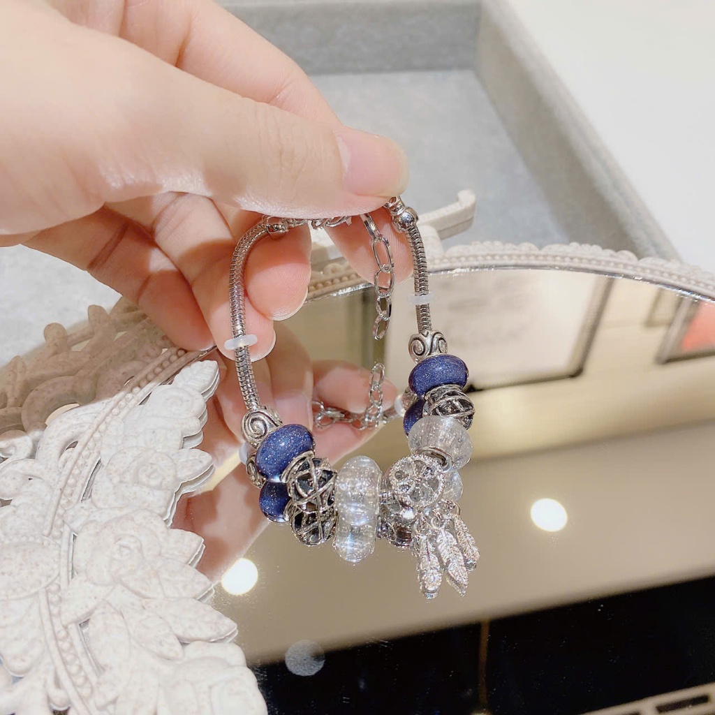 Vòng Tay Pandora Dreamcatcher Xanh Đại Dương - Vòng Lắc Tay Charm Bạc Mix Hạt Thủy Tinh Lấp Lánh