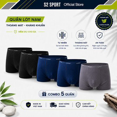 COMBO 5 Quần boxer nam S2 SPORT sịp đùi cạp nhỏ sợi bamboo mềm mịn thoáng khí kháng khuẩn SBX02.CB5