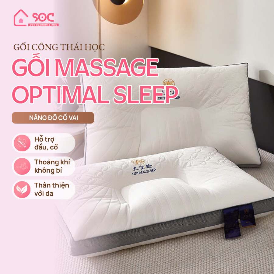 Gối Massage Công Thái Học Optimal Sleep - Gối Cao Su Non Latex 3 Lớp Hỗ Trợ Cổ Vai Gáy, Giảm Đau Mỏi