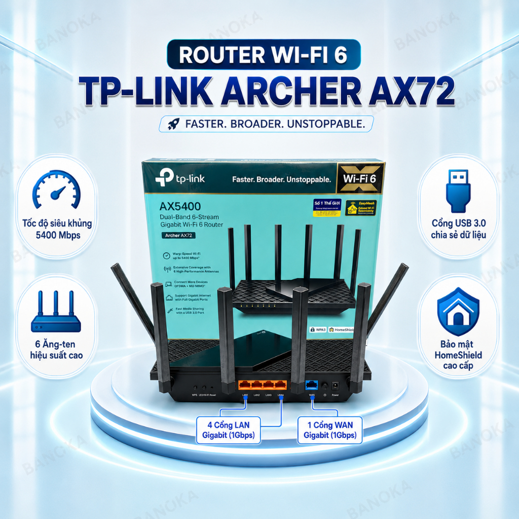 outer Wifi 6 TP-Link Archer AX72 AX5400 Chính Hãng Bộ Phát Wifi Cao Cấp Xuyên Tường Mạnh