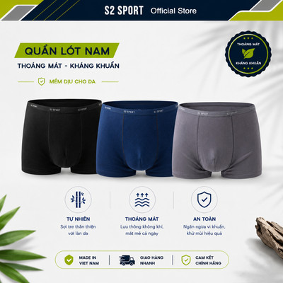 COMBO 3 Quần boxer nam S2 SPORT sịp đùi cạp nhỏ sợi bamboo mềm kháng khuẩn thoáng mát SBX02.CB3