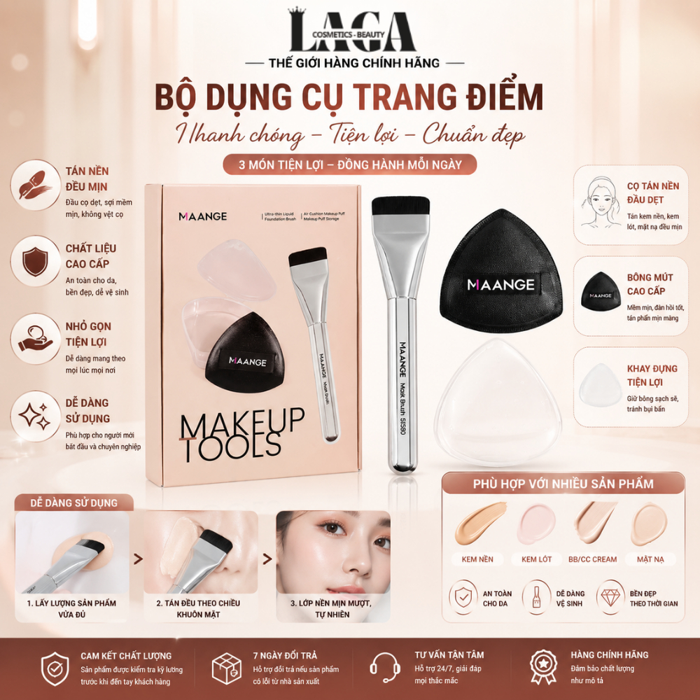 MAANGE Bộ cọ makeup kem nền và mút trang điểm cao cấp