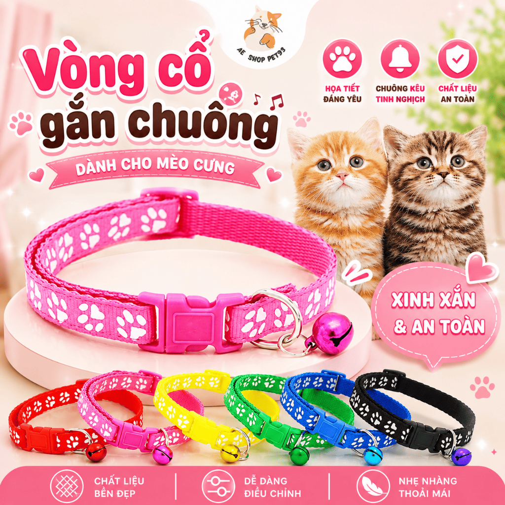Vòng Cổ Gắn Chuông Cho Chó Mèo