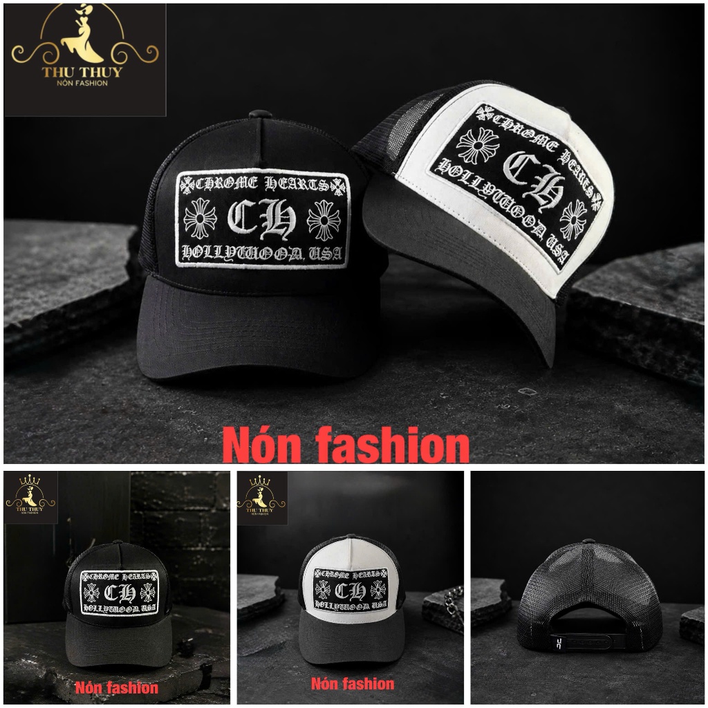 Mũ lưỡi trai thêu hoa văn cực chất - Nón kết nam phối lưới mặt vuông thêu logo độc đáo thời trang