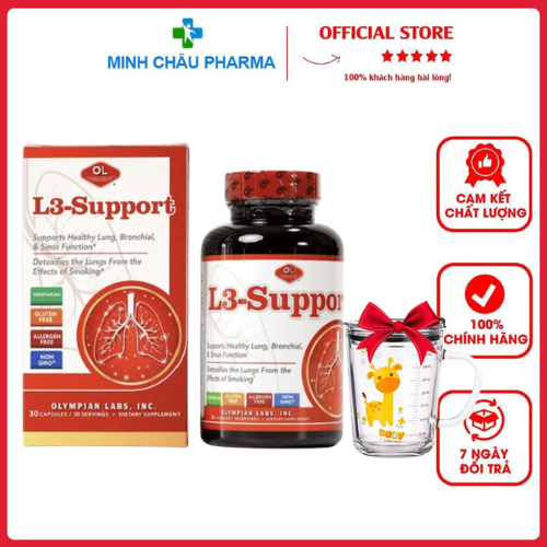 [NHẬP KHẨU] Viên uống hỗ trợ giảm ho, viêm phổi, thanh lọc phổi L3-Support Olympian Labs (hộp 30 viê