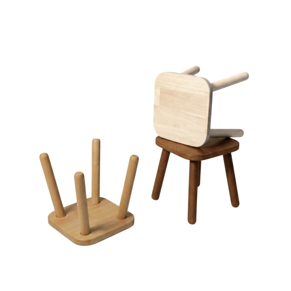 Combo 2 Ghế Đẩu Gỗ Vuông Anora Home D24 - Ghế Đôn Gỗ Thấp Đa Năng Tháo Lắp, Decor Nhà Cửa