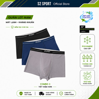 COMBOO 3 Quần lót boxer nam S2 SPORT sịp đùi cao cấp Air-Cool mềm mịn mát lạnh thoáng khí SBX06.CB3