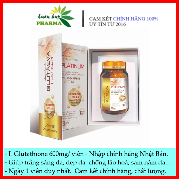 GLUTAEVA Platinum Glutathione 600mg (Ngày dùng 1 viên) - Giúp sáng đẹp da, giảm sám nạm da...