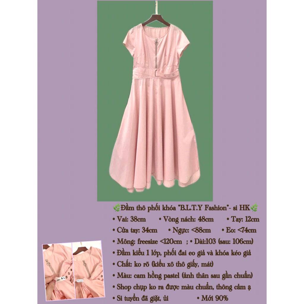 🌿Đầm thô phối khóa kéo và đai giả "B.L.T.Y Fashion" - 2hand, si tuyển HK🌿Eo <74cm🌿Mới 90%