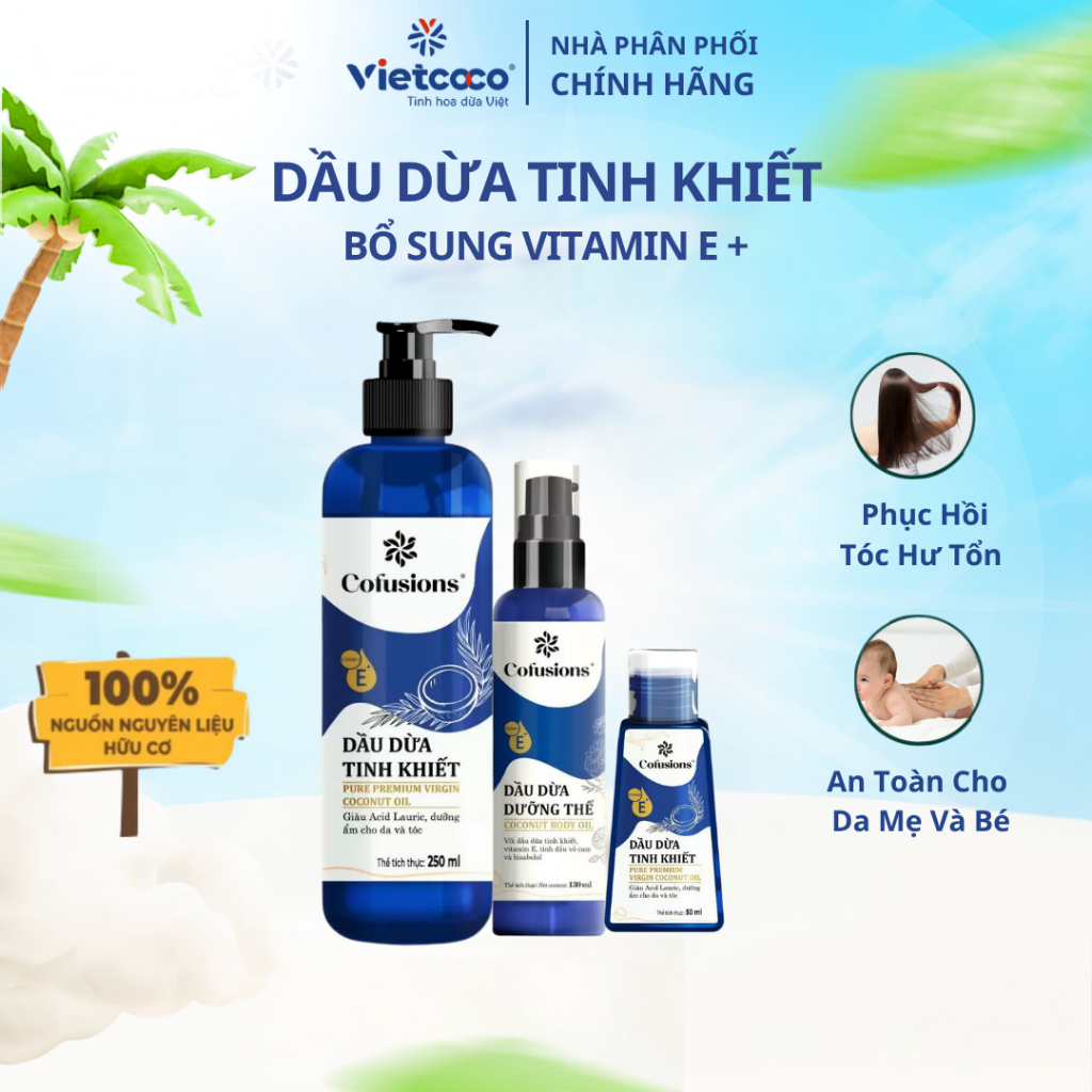 Dầu Dừa Vietcoco Bổ Sung Vitamin E Nguyên Chất 100% Dưỡng Ẩm Da , Chăm Sóc Tóc Ưu Việt