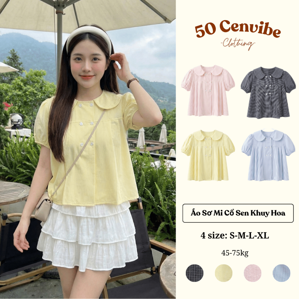 Áo Babydoll Nữ Kẻ Sọc Tay Bo chun, Có Bigsize 45-75kg, Phong Cách Korea ( 50 Cenvibe Clothing ) #348