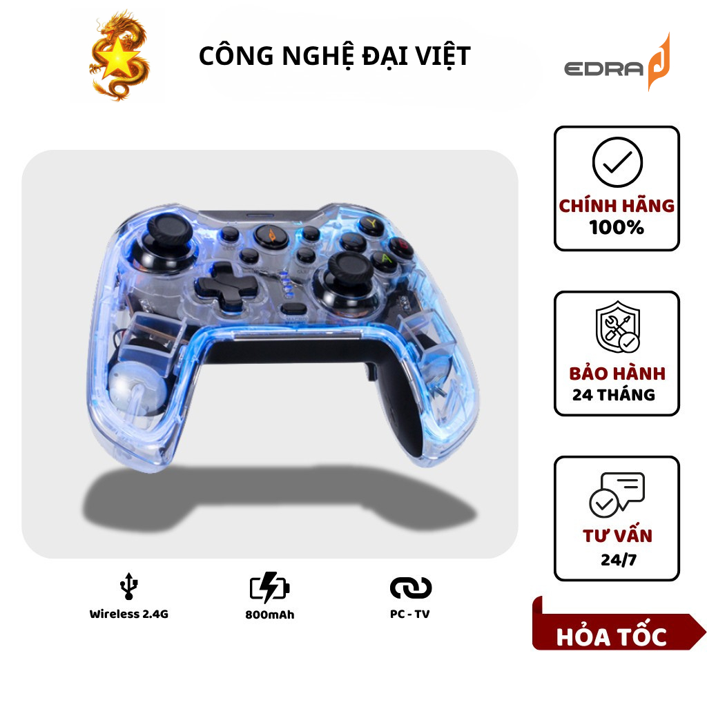 Tay cầm chơi game EDRA EGP7603 Pin 800mAh Đa Kết Nối, Sử Dụng Cho PC, Android TV