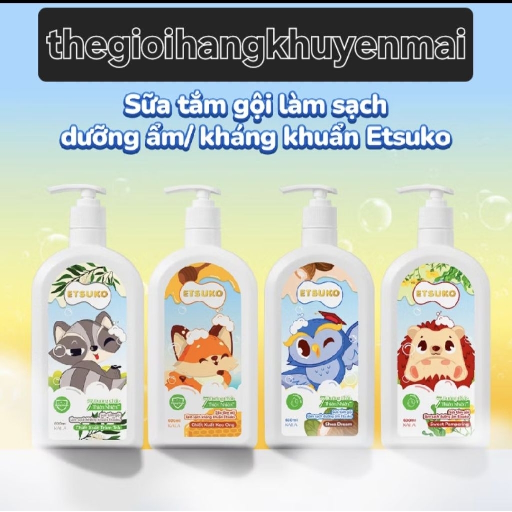 [MUA 2 TẶNG CÁO BÔNG] SỮA TẮM GỘI LÀM SẠCH DƯỠNG ẨM ETSUKO SWEET 600ML