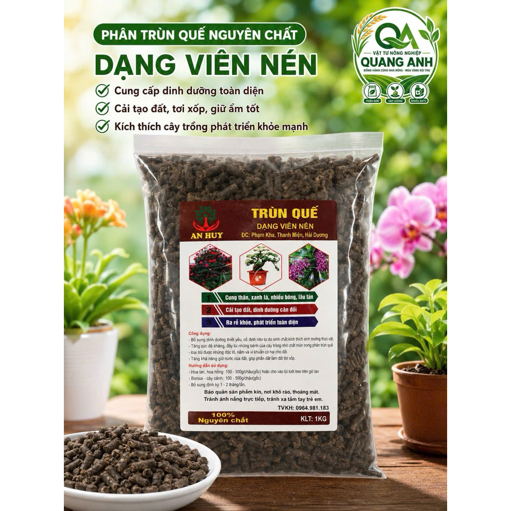 Phân Trùn Quế Viên Nén Nguyên Chất 1KG – Kích Rễ Mạnh, Tơi Xốp Đất, Giúp Cây Xanh Lá Ra Hoa Bền Đẹp