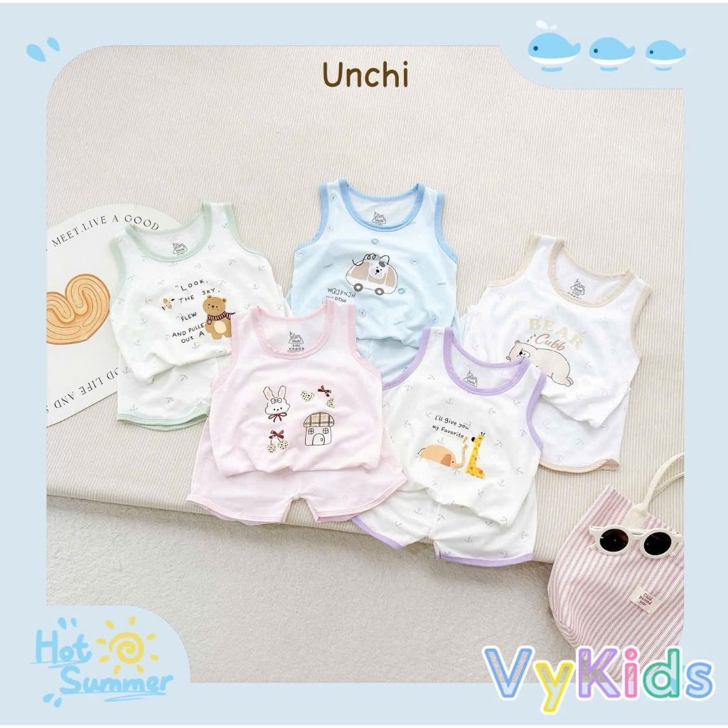 Bộ ba lỗ sát nách unchi thông hơi Bear Cub cho bé mềm mát mặc hè unchi 6-16kg