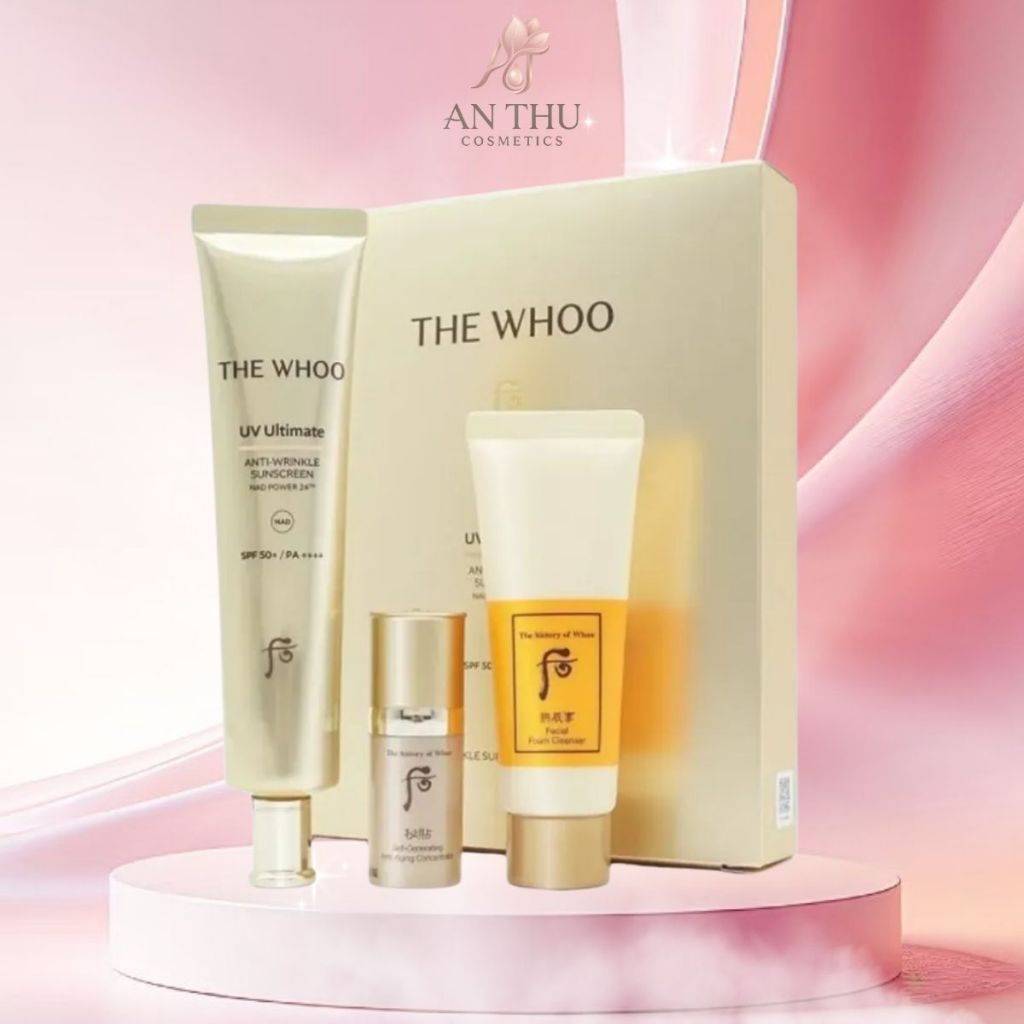 Set Kem Chống Nắng, Sữa Rửa Mặt Và Serum Whoo UV Ultimate 3 Món The WHOO