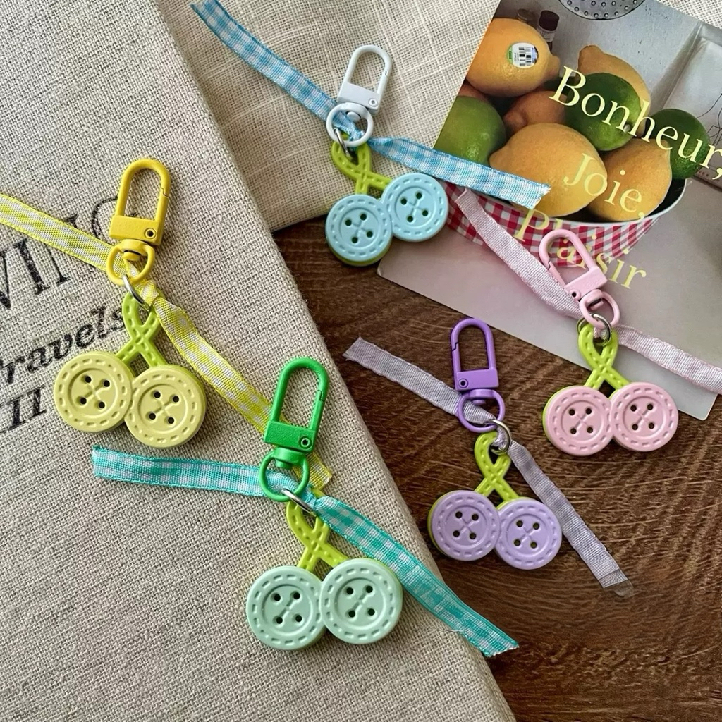 Móc Khóa Cherry Nút Áo Pastel Cute Trang Trí Túi Xách | HANA STORE