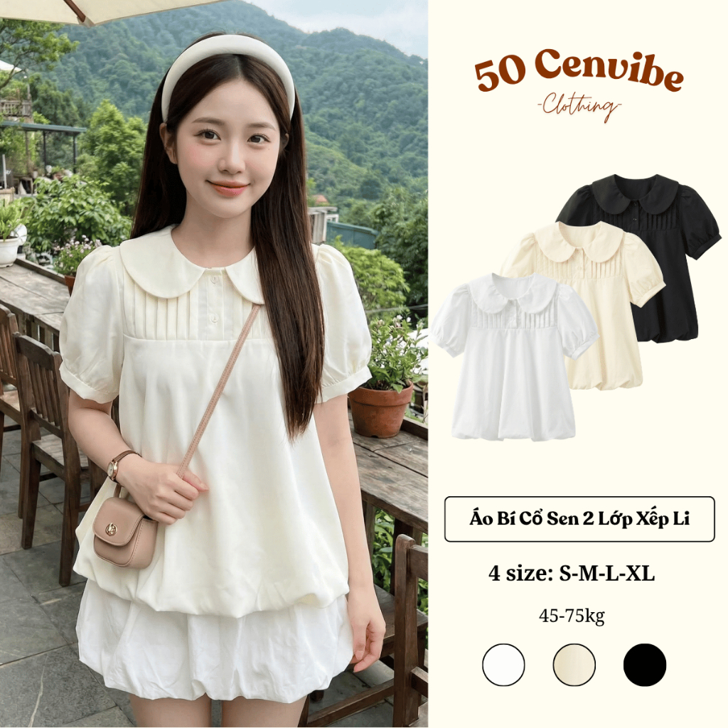 Áo Babydoll Nữ Cổ Sen Tay Phồng Form Rộng Dễ Thương Có Bigsize 45-75kg (50 Cenvibe Clothing) #350