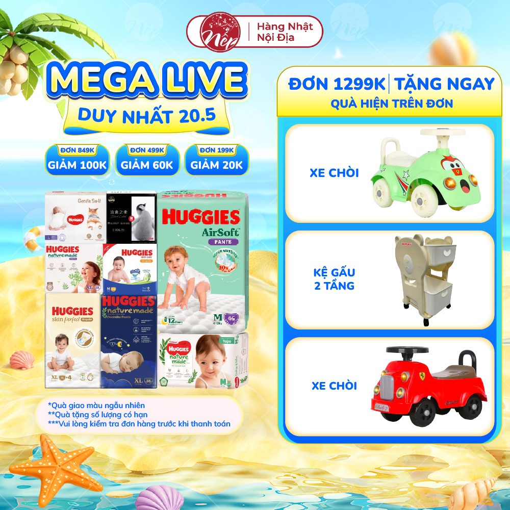 [DK] [TỔNG] Bỉm Tã dán quần HUGGIES NATURE MADE size M58/L44/XL 38/XXL26/S82/NB60 - nepshop1