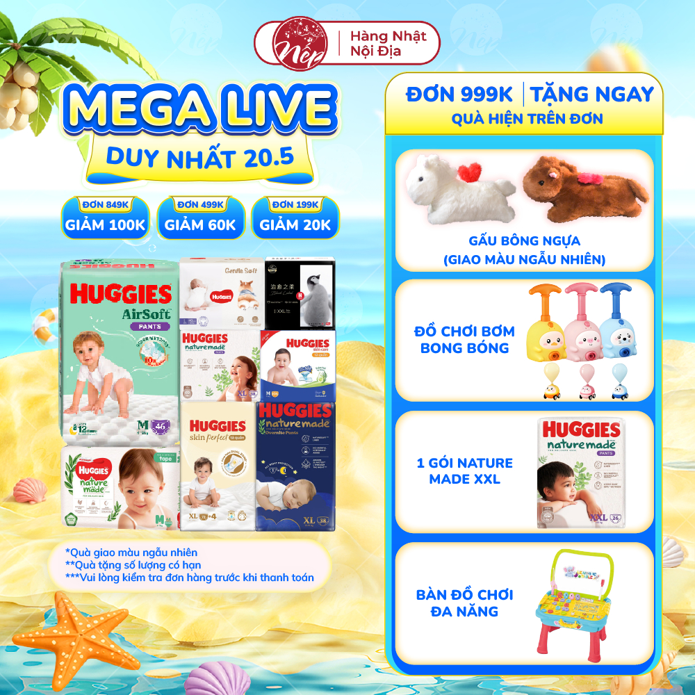[DK] [TỔNG] Bỉm/tã dán/quần Huggies Platinum Nature Made Size NB60/S82/M64/L54/XL44/XXL26 - nepshop1