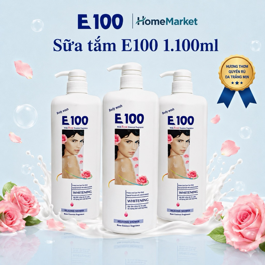 Sữa Tắm E100 Hoa Hồng 1100Ml