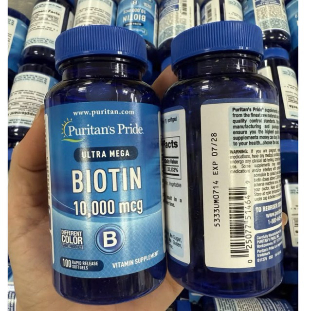 Puritan's Pride Ultra Mega Biotin 10,000mcg -  Viên uống mọc tóc Puritans Pride Ultra Mega Biotin 10