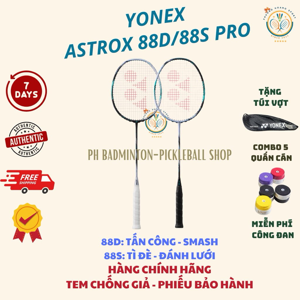 [HOẢ TỐC] Vợt Cầu Lông Yonex Astrox 88D/88S Pro Chính Hãng, Bảo Hành 3 Tháng [Tặng combo 5 quấn cán]
