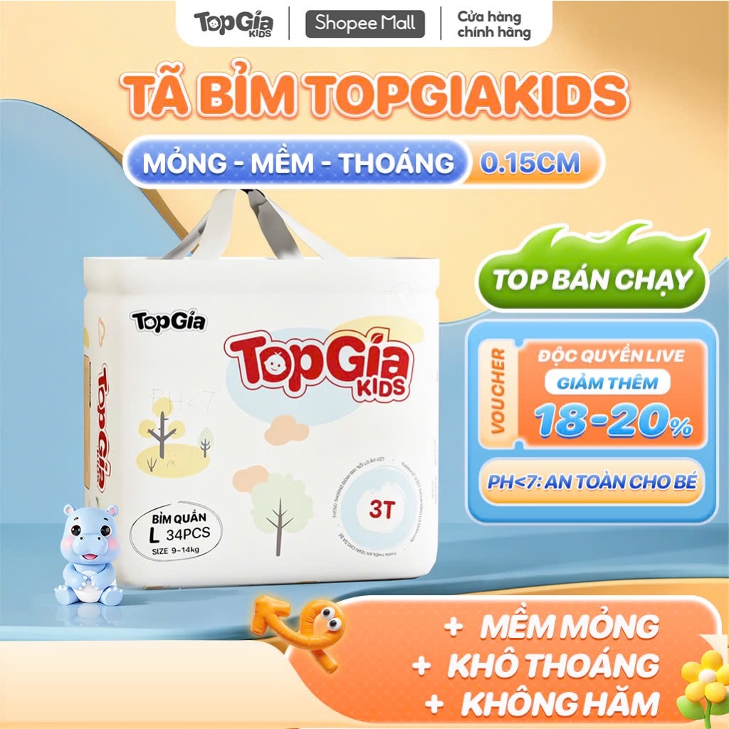 Bỉm Tã Quần Dán Topgiakids Cho Bé Mềm Mỏng Thoáng, Tả Siêu Thấm Hút, Chống Tràn Hiệu Quả Đủ Size S/M