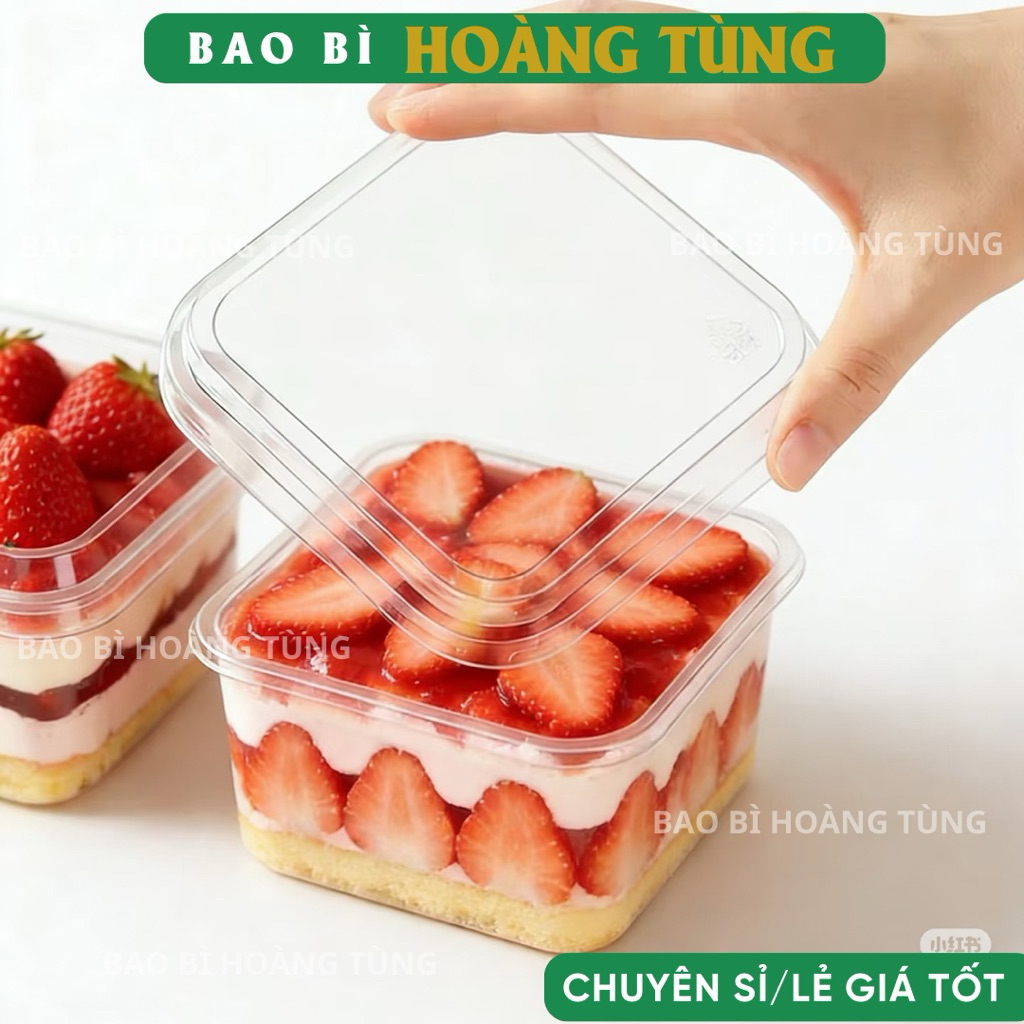 Hộp Nhựa Vuông Trong Suốt JLH10-6 Đựng Bánh Ô Long Nhài Nhãn [400ml]