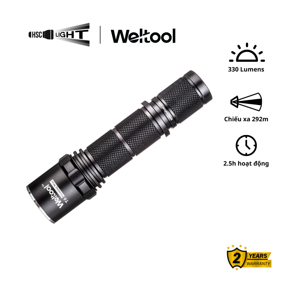 Weltool T6 “Flaming Star” – Đèn pin công nghiệp 330 lumen, 21.322cd, pin 18650