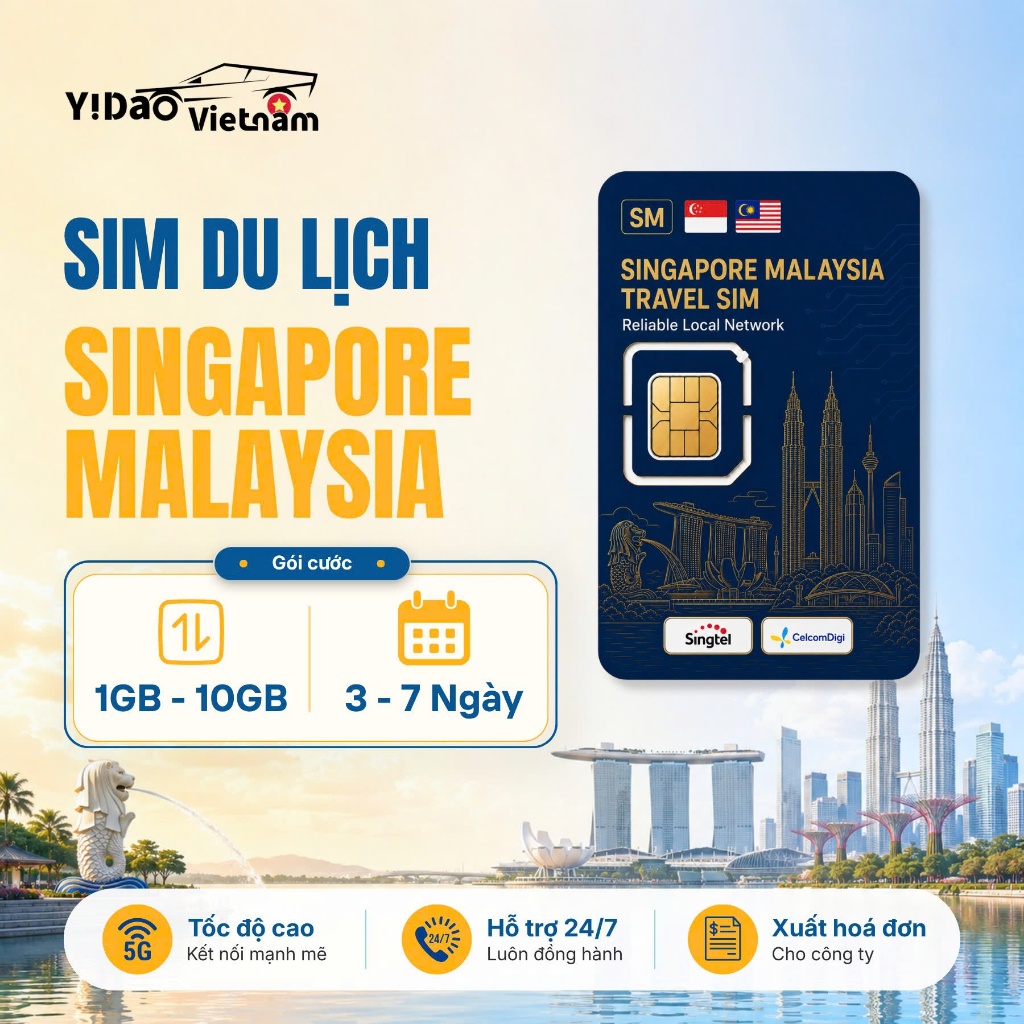 Sim du lịch Singapore Malaysia, sim data tốc độc cao, kết nối ổn định, không nghe gọi