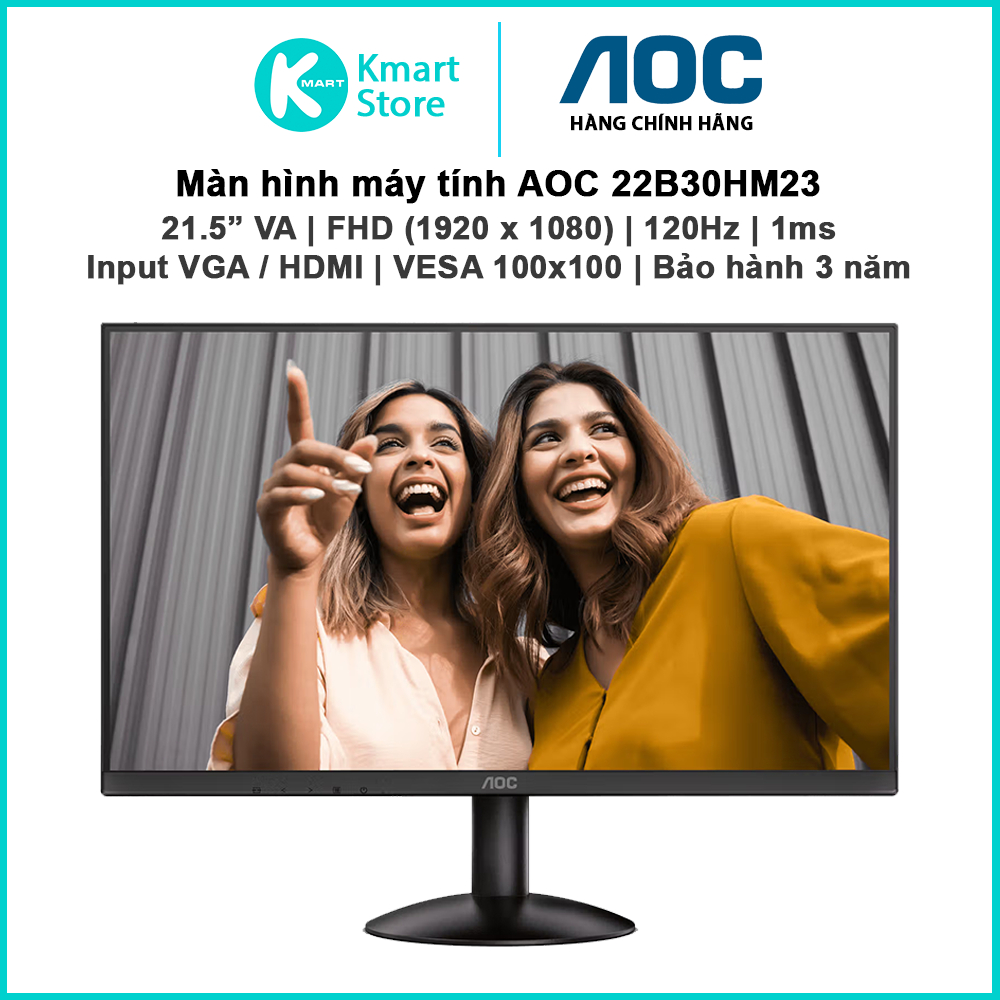 Màn hình máy tính AOC 22B30HM23 | 21.5" VA / FHD / 120Hz / 1ms | Input VGA+HDMI | Bảo hành 3 năm