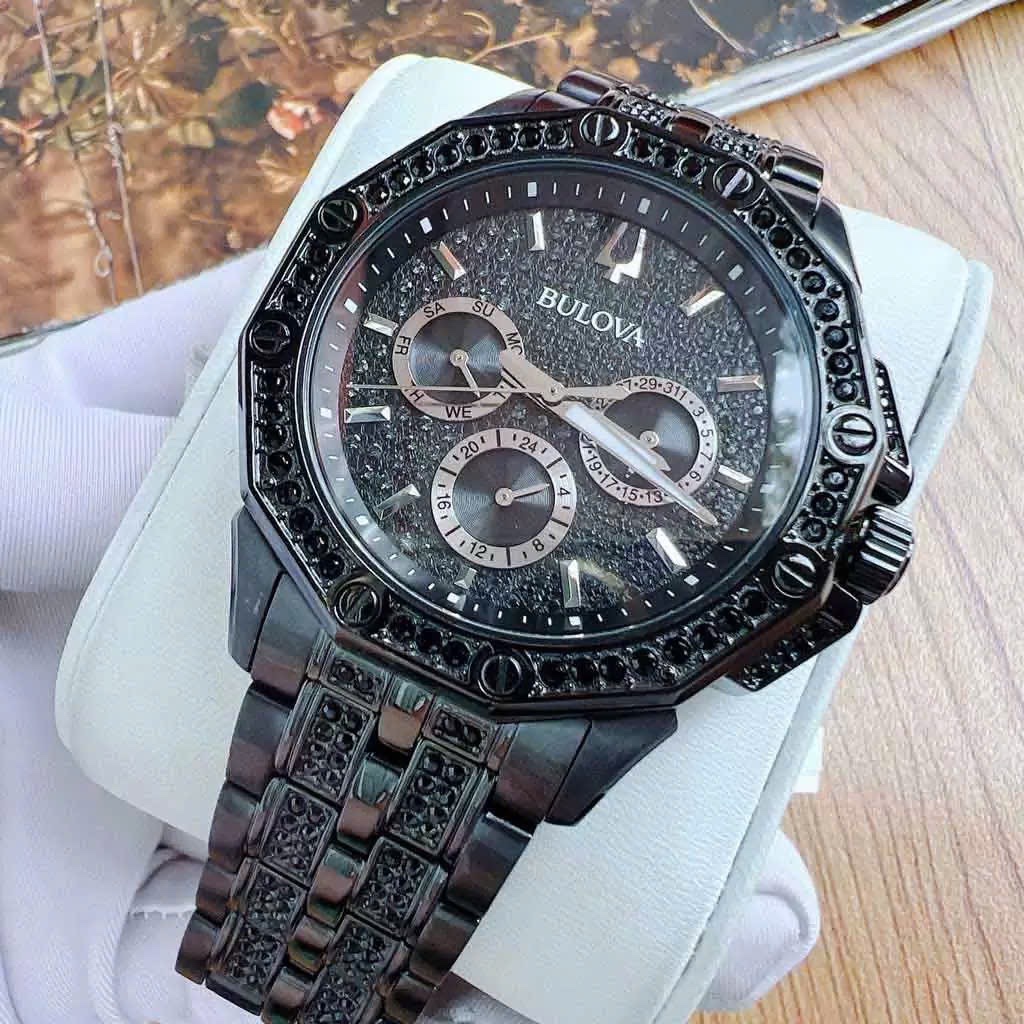 Đồng hồ nam Bulova Quartz 98C134 Octava Crystal Black Watch, Authentic, Full box, Luxury Diamond Wat