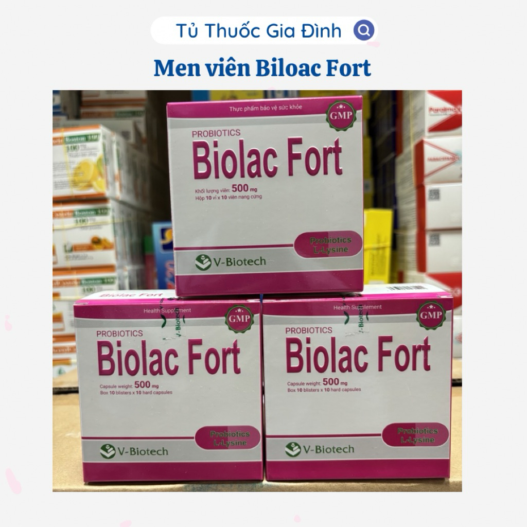 Men Biolac Fort 500mg bổ sung lợi khuẩn, cải thiện hệ tiêu hóa (Hộp10 vỉ x 10 viên)