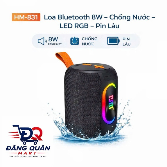 Loa Bluetooth mini HM-831, loa xách tay âm bass lớn kết hợp cùng đèn LED hiện đại, chống nước