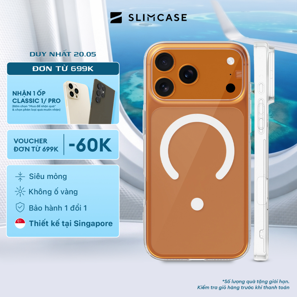Ốp lưng iPhone 17 Pro Max / 17 Pro / 17 SLIMCASE - Không ố vàng, siêu mỏng, hỗ trợ sạc không dây