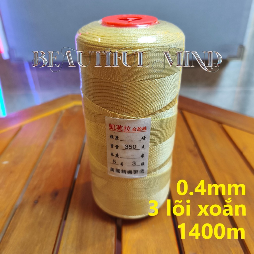 Cuộn 1400m dây thả diều amiang kevlar 0.4mm 0.4li 3 lõi xoắn siêu chịu lực chống cháy chống cứa tốt 