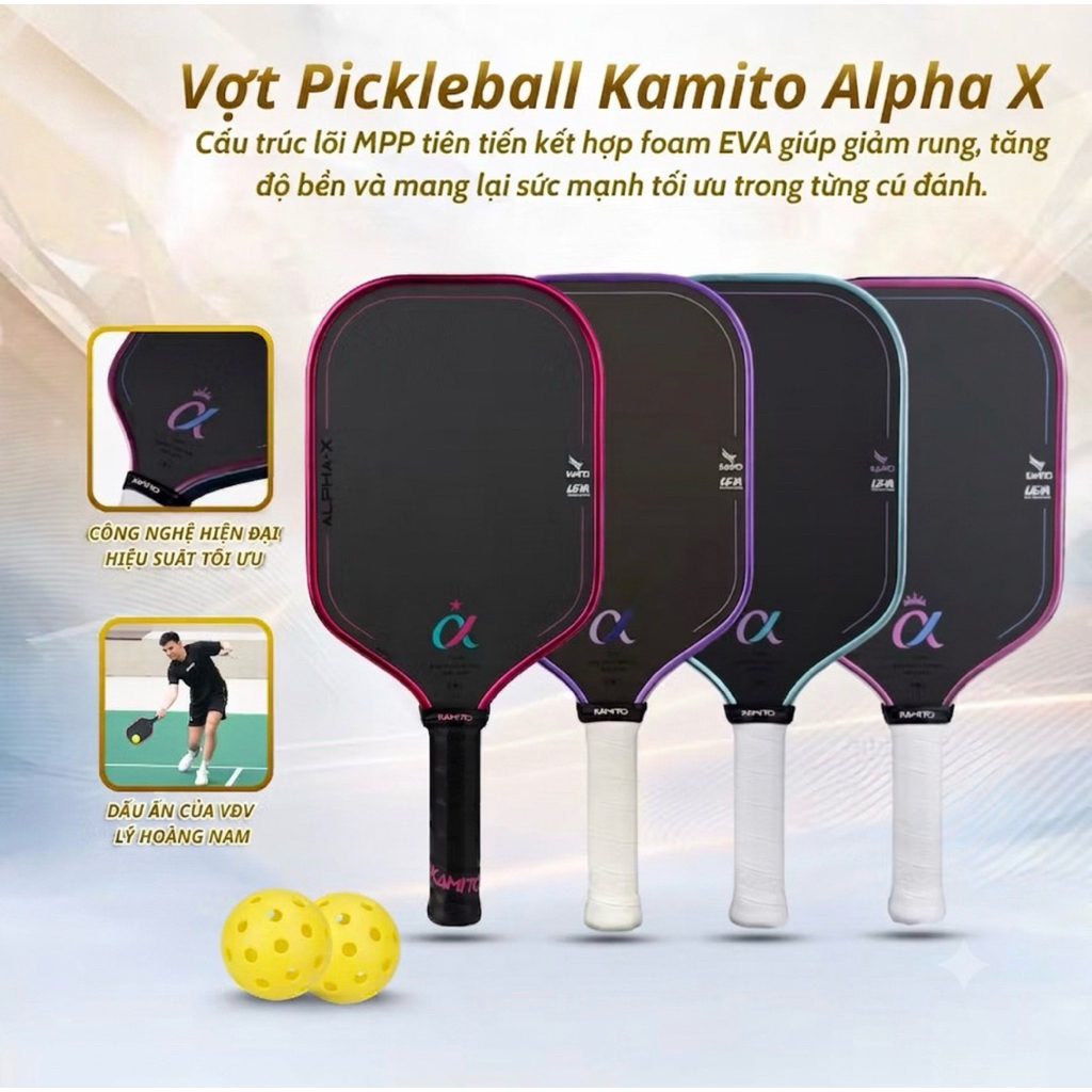[ KAMITO] Vợt Pickleball Kamito Alpha X Chính Hãng ( tặng kèm quấn cán và dán viền )