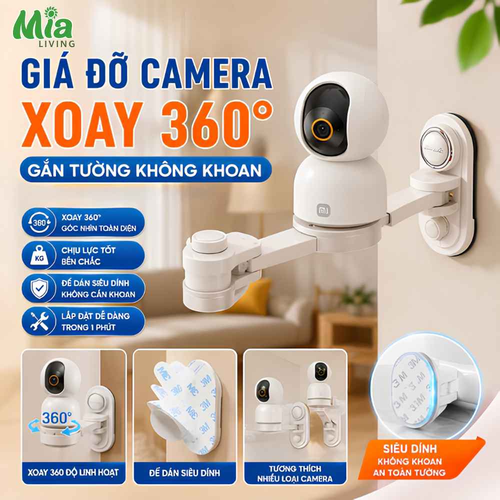 [MỚI] Giá Đỡ Camera Xoay 360 Độ Gắn Tường MIA, Kệ Treo Camera Không Cần Khoan Cho Camera Wifi Mini
