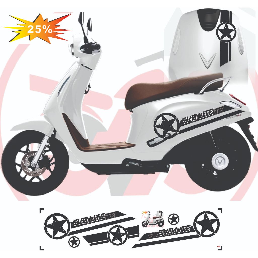 Tem Dán xe EVO 200 - EVO LITE NEO - EVO GRAND - EVO MAX -  Mẫu tem Độc Đáo đủ màu Tem Chống Nước Dễ 