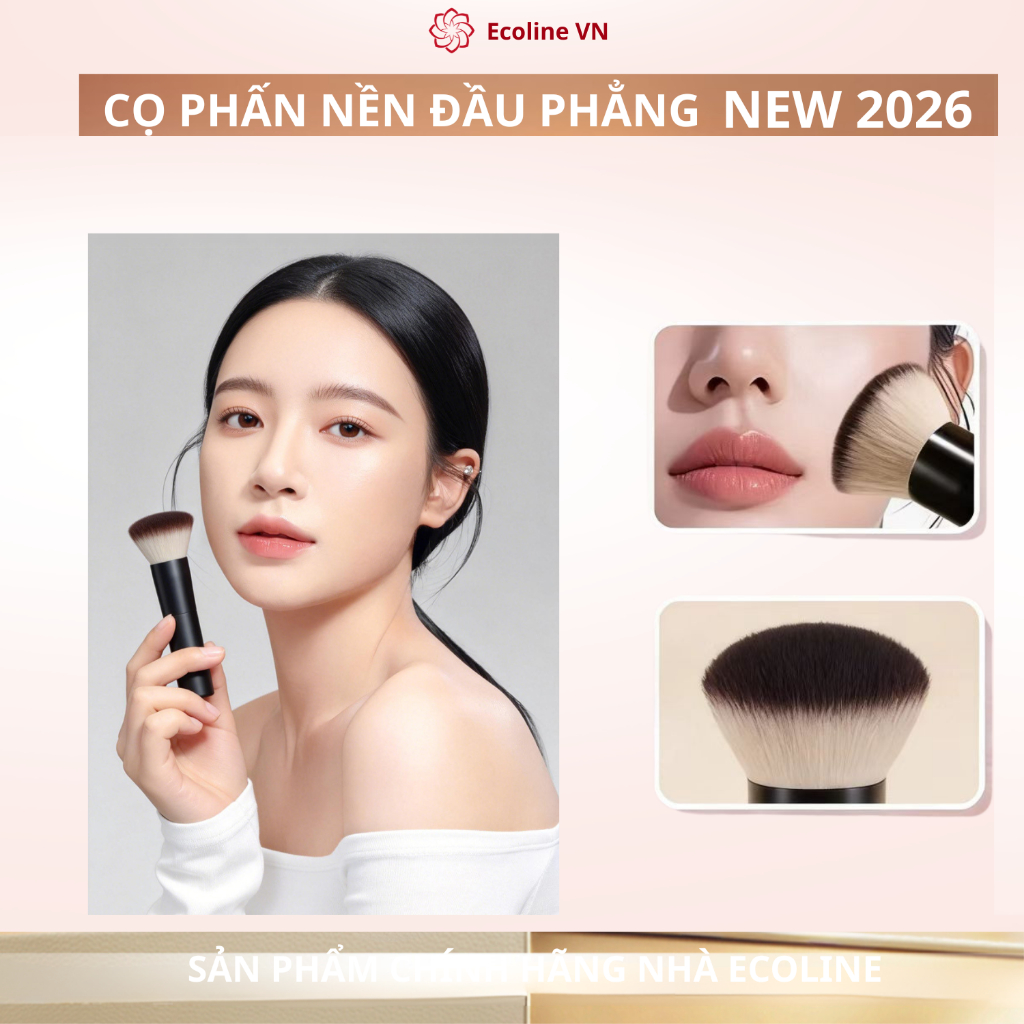 Ecoline  Cọ tán phấn nền đầu phẳng D01 hotrend 2026 chất lông siêu dày mềm mịn tán nền tự nhiên