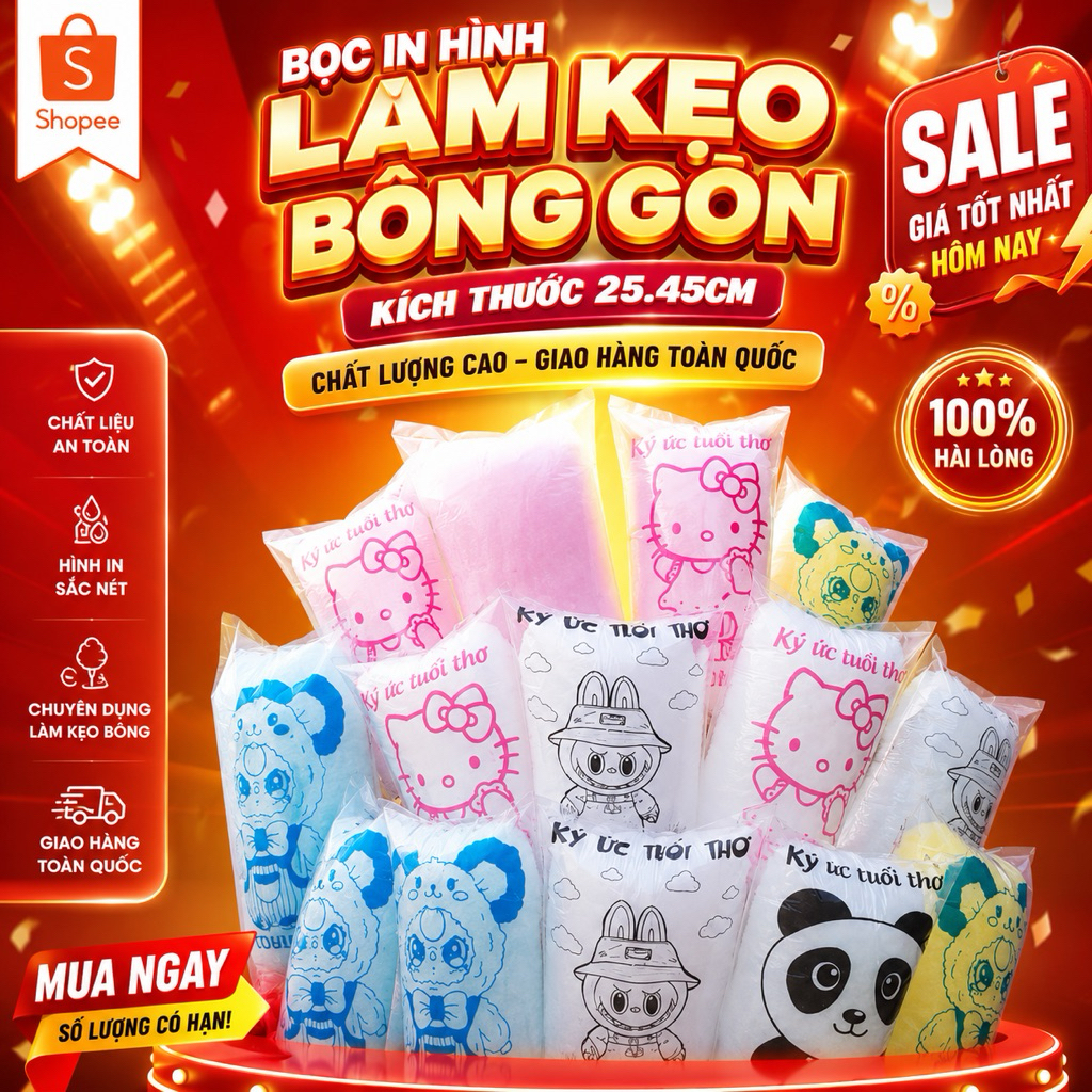 Bọc Làm Kẹo Bông Gòn In Hình Baby Three – Phụ Kiện Làm Kẹo Bông Gòn