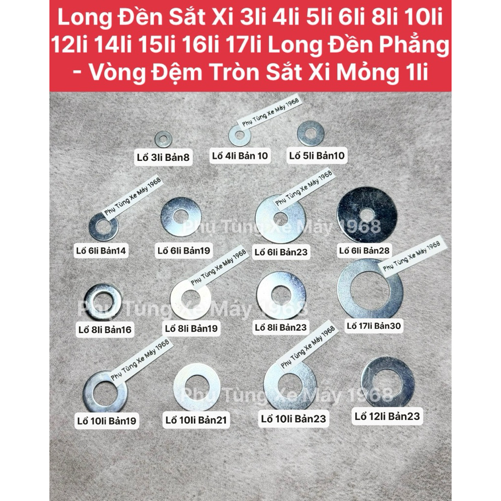 (500g) Long Đền Sắt Xi 3li 4li 5li 6li 8li 10li 12li 14li 15li 16li 17li Long Đền Phẳng - Vòng Đệm T