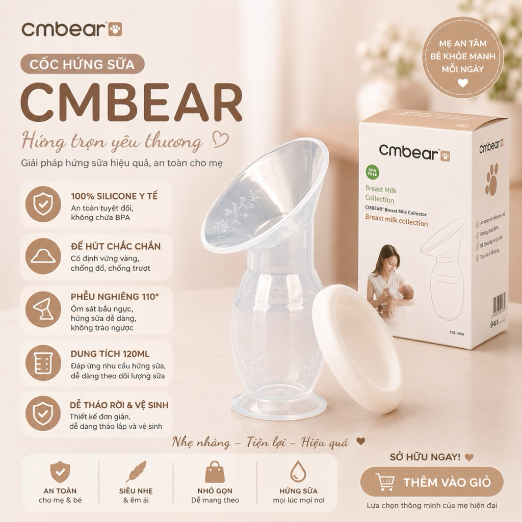 Cốc hứng sữa Cmbear Phễu hứng sữa Cmbear Silicon an toàn và tiện lợi