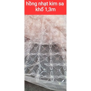 vải ren lưới hoa hồng nổi